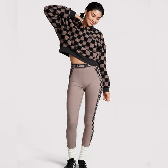 VS Pink SET Checkered Cozy Fleece Half-Zip Pullover & Ultimate Leggings Plaid - Picture 4 of 9